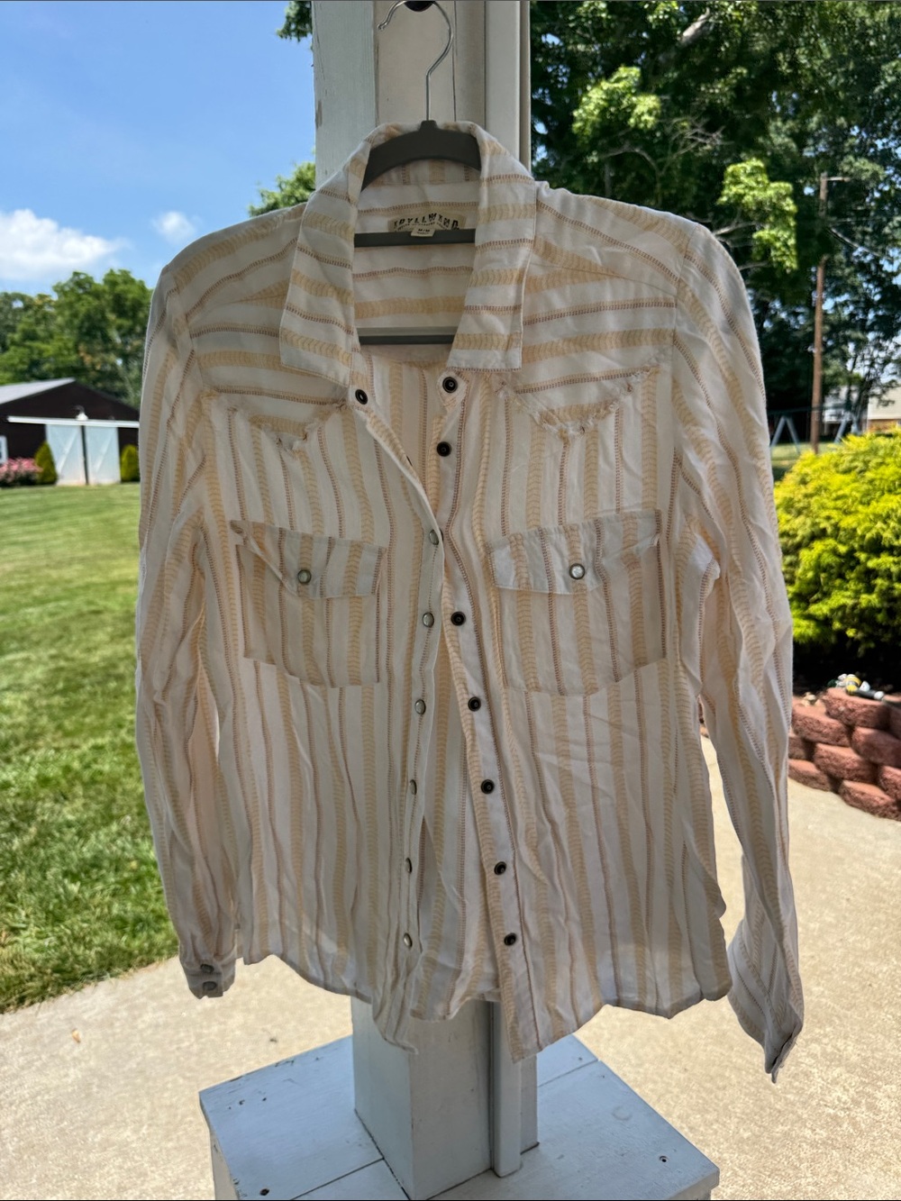 Idyllwind Cream & Tan Striped Casual Button-Down Shirt